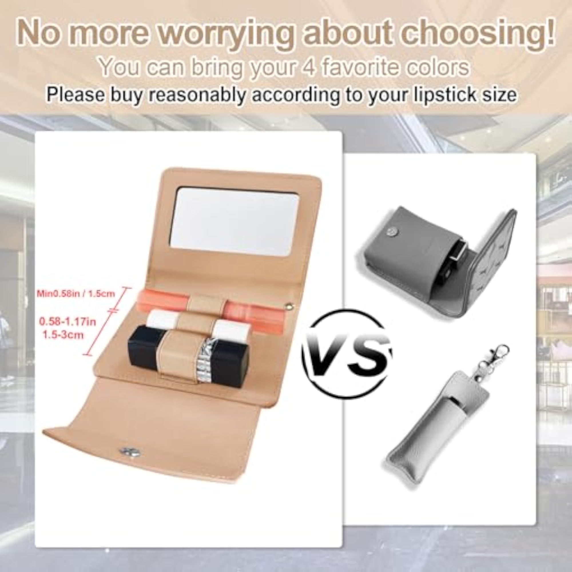 PU Lipstick Case Holder with Mirror and Keychain